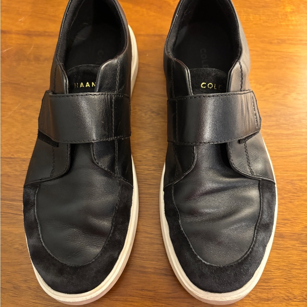 Cole Haan Women's Black Leather and Suede Velcro Loafers